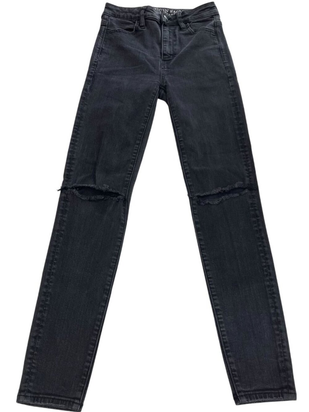 American Eagle Super Stretch Super Hi Rise Jegging 0 Reg Black Ripped Punk Edgy